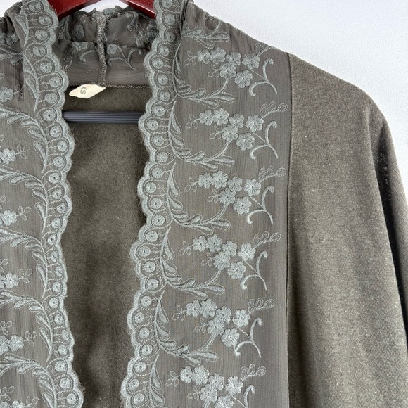 TINY Cardigan Sweater Open Front Rosalie Embroidered Lace Green Size XS - Picture 4 of 6